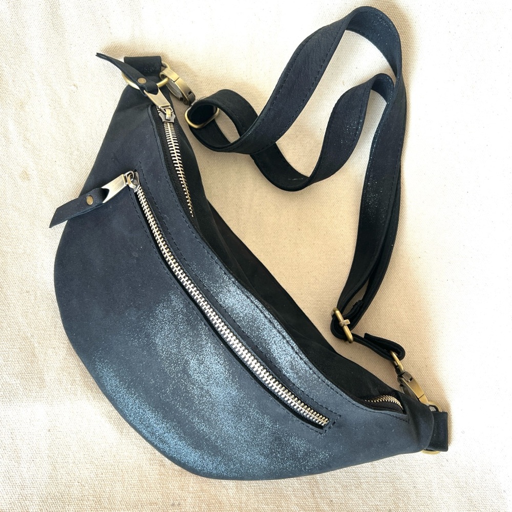 Black Belt Bag with Golden Zipper